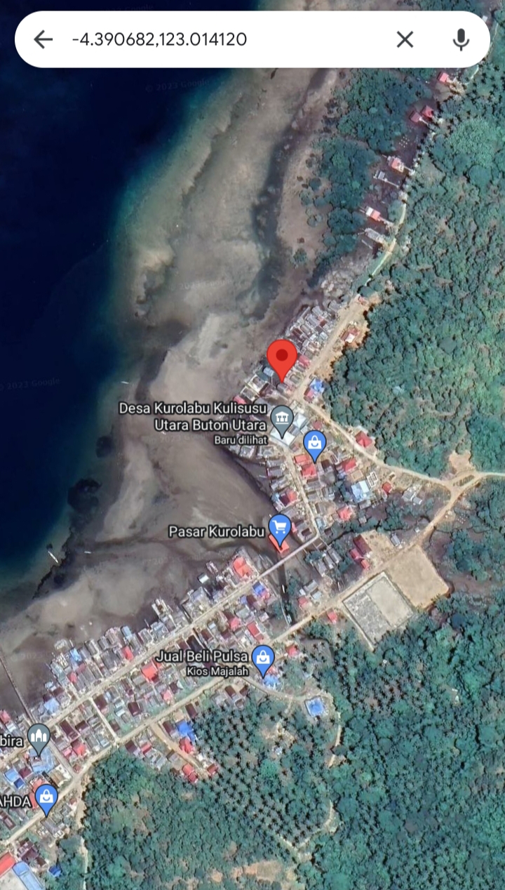 Posisi Desa Kurolabu, Kecamatan Kulisusu Utara, Kabupaten Buton Utara, Sultra dihat dari citra satelit Google Maps
