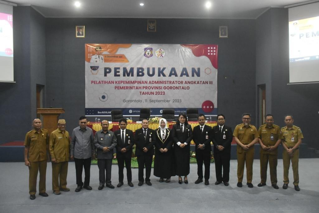 Pembukaan Pelatihan Kepemimpinan Administrator Angkatan III Pemprov Gorontalo tahun 2023. Foto Prokopim Boalemo, Senin (11/9/2023).